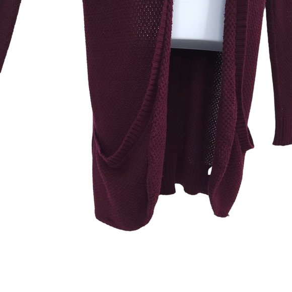 American Eagle Open Front Hoodie Cardigan Womens Size S Wine Pockets Cable Knit - Picture 15 of 15